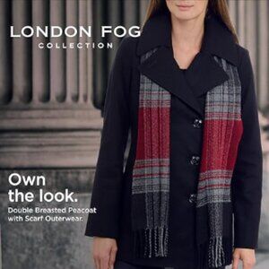 NWT London Fog Double Breasted Peacoat w Scarf, XL